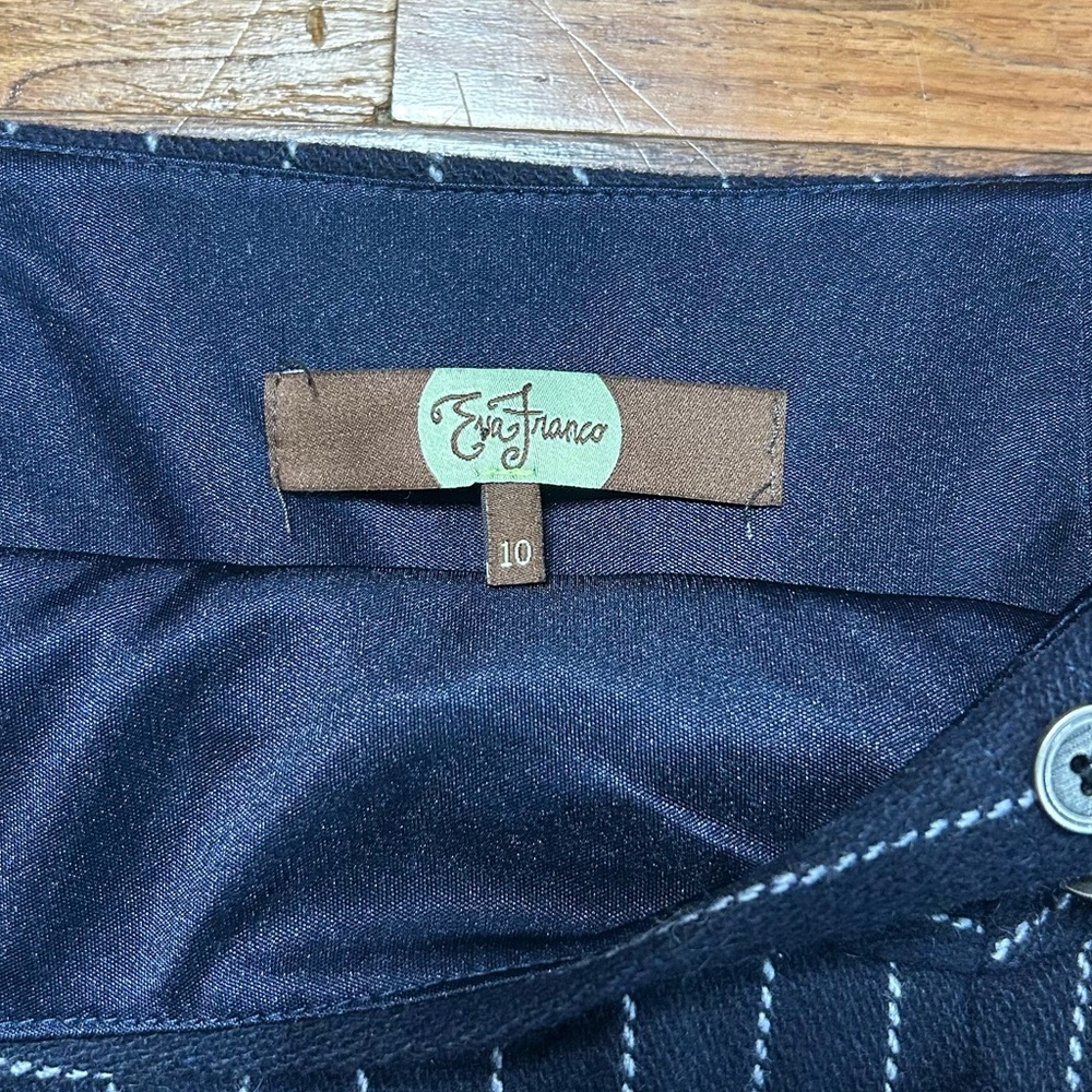 Eva Franco Navy Pinstripe Pencil Skirt with Ruffle Detail - Picture 7 of 9